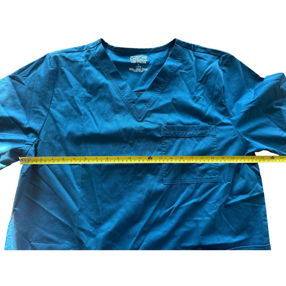 NWT Cherokee Core Stretch Scrub Top Teal Unisex Large V-Neck 4725 - Picture 7 of 8